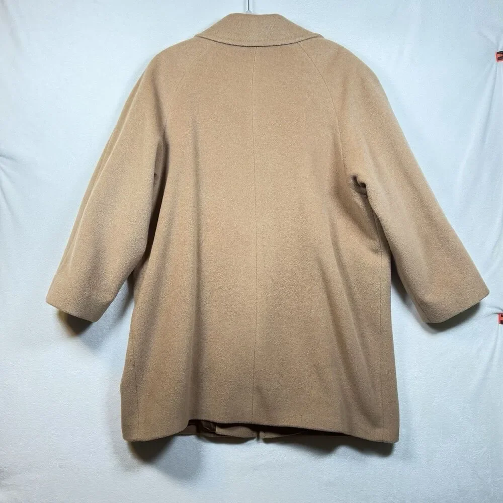 Larry Levine 100% Camel Hair Coat 14P Petite Tan Natural Overcoat Italy Fabric